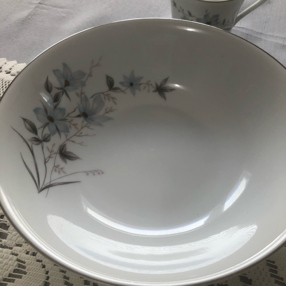 Floral Porcelain Vegetable Bowl with Blue and Gray Design